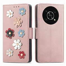 Leather Case Stands Flip Flowers Cover Holder S02D for Huawei Enjoy 50 Pro Rose Gold