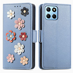 Leather Case Stands Flip Flowers Cover Holder S02D for Huawei Honor 70 Lite 5G Blue