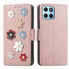 Leather Case Stands Flip Flowers Cover Holder S02D for Huawei Honor 70 Lite 5G Rose Gold