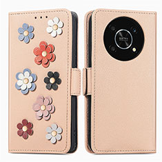 Leather Case Stands Flip Flowers Cover Holder S02D for Huawei Honor Magic4 Lite 5G Khaki