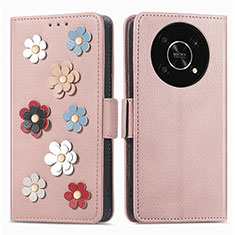 Leather Case Stands Flip Flowers Cover Holder S02D for Huawei Honor Magic4 Lite 5G Rose Gold