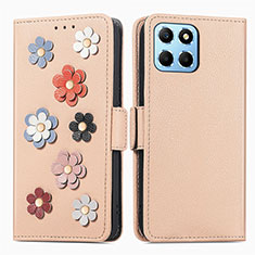 Leather Case Stands Flip Flowers Cover Holder S02D for Huawei Honor X6 5G Khaki