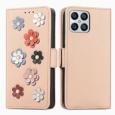 Leather Case Stands Flip Flowers Cover Holder S02D for Huawei Honor X8 4G Khaki