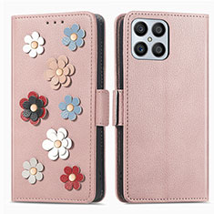 Leather Case Stands Flip Flowers Cover Holder S02D for Huawei Honor X8 4G Rose Gold