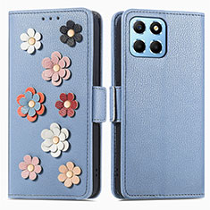 Leather Case Stands Flip Flowers Cover Holder S02D for Huawei Honor X8 5G Blue