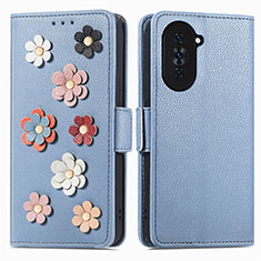 Leather Case Stands Flip Flowers Cover Holder S02D for Huawei Nova 10 Blue