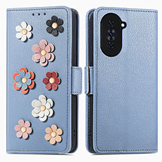 Leather Case Stands Flip Flowers Cover Holder S02D for Huawei Nova 10 Pro Blue