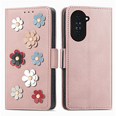 Leather Case Stands Flip Flowers Cover Holder S02D for Huawei Nova 10 Rose Gold