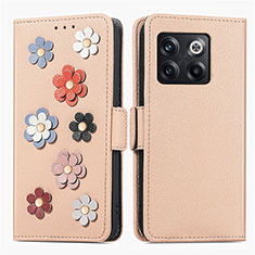 Leather Case Stands Flip Flowers Cover Holder S02D for OnePlus Ace Pro 5G Khaki