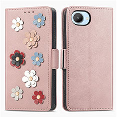 Leather Case Stands Flip Flowers Cover Holder S02D for Realme C30s Rose Gold