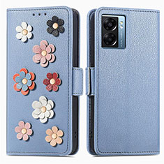 Leather Case Stands Flip Flowers Cover Holder S02D for Realme Narzo 50 5G Blue