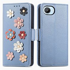 Leather Case Stands Flip Flowers Cover Holder S02D for Realme Narzo 50i Prime Blue