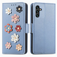 Leather Case Stands Flip Flowers Cover Holder S02D for Samsung Galaxy A04s Blue