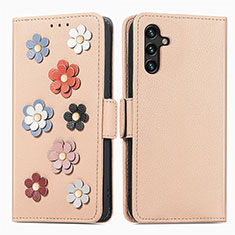 Leather Case Stands Flip Flowers Cover Holder S02D for Samsung Galaxy A13 5G Khaki