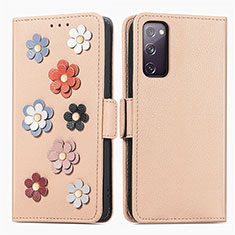 Leather Case Stands Flip Flowers Cover Holder S02D for Samsung Galaxy S20 FE 4G Khaki