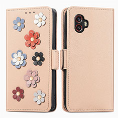 Leather Case Stands Flip Flowers Cover Holder S02D for Samsung Galaxy XCover 6 Pro 5G Khaki