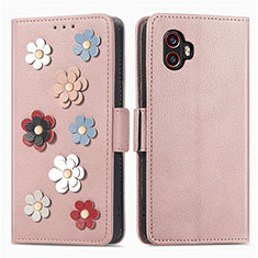 Leather Case Stands Flip Flowers Cover Holder S02D for Samsung Galaxy XCover 6 Pro 5G Rose Gold