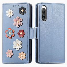 Leather Case Stands Flip Flowers Cover Holder S02D for Sony Xperia 10 IV SO-52C Blue