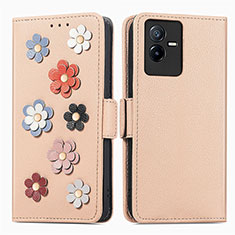 Leather Case Stands Flip Flowers Cover Holder S02D for Vivo Y73t Khaki