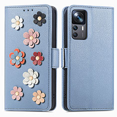 Leather Case Stands Flip Flowers Cover Holder S02D for Xiaomi Mi 12T 5G Blue