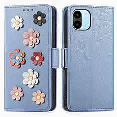 Leather Case Stands Flip Flowers Cover Holder S02D for Xiaomi Poco C50 Blue