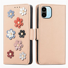 Leather Case Stands Flip Flowers Cover Holder S02D for Xiaomi Poco C50 Khaki