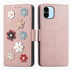 Leather Case Stands Flip Flowers Cover Holder S02D for Xiaomi Poco C50 Rose Gold