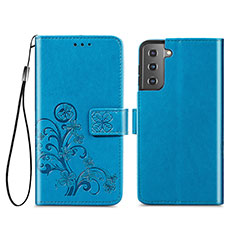 Leather Case Stands Flip Flowers Cover Holder S03D for Samsung Galaxy S21 5G Blue