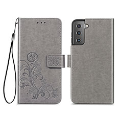 Leather Case Stands Flip Flowers Cover Holder S03D for Samsung Galaxy S21 5G Gray