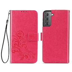 Leather Case Stands Flip Flowers Cover Holder S03D for Samsung Galaxy S21 5G Red