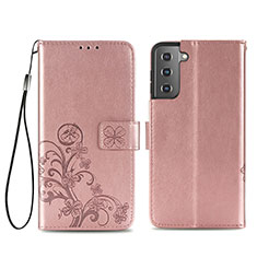 Leather Case Stands Flip Flowers Cover Holder S03D for Samsung Galaxy S22 Plus 5G Pink