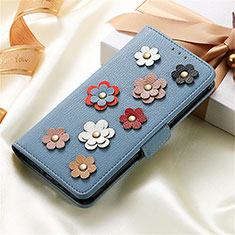 Leather Case Stands Flip Flowers Cover Holder S04D for Huawei Honor X9 5G Blue