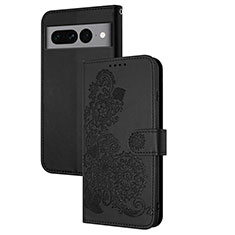 Leather Case Stands Flip Flowers Cover Holder Y01X for Google Pixel 7 Pro 5G Black