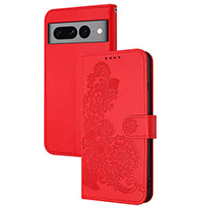 Leather Case Stands Flip Flowers Cover Holder Y01X for Google Pixel 7 Pro 5G Red