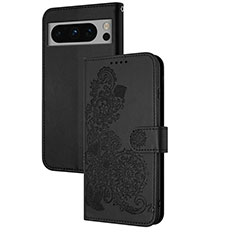 Leather Case Stands Flip Flowers Cover Holder Y01X for Google Pixel 8 Pro 5G Black