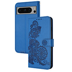 Leather Case Stands Flip Flowers Cover Holder Y01X for Google Pixel 8 Pro 5G Blue