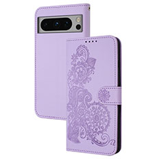Leather Case Stands Flip Flowers Cover Holder Y01X for Google Pixel 8 Pro 5G Purple