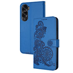 Leather Case Stands Flip Flowers Cover Holder Y01X for Huawei Honor 90 Lite 5G Blue