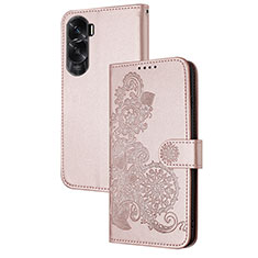 Leather Case Stands Flip Flowers Cover Holder Y01X for Huawei Honor 90 Lite 5G Rose Gold