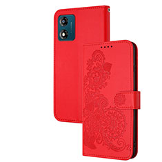 Leather Case Stands Flip Flowers Cover Holder Y01X for Motorola Moto E13 Red