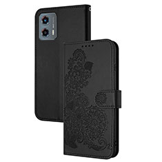 Leather Case Stands Flip Flowers Cover Holder Y01X for Motorola Moto G 5G (2023) Black