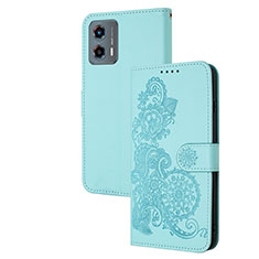 Leather Case Stands Flip Flowers Cover Holder Y01X for Motorola Moto G 5G (2023) Mint Blue