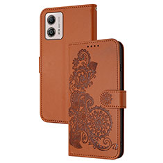 Leather Case Stands Flip Flowers Cover Holder Y01X for Motorola Moto G53y 5G Brown