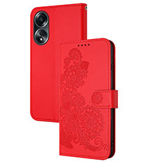 Leather Case Stands Flip Flowers Cover Holder Y01X for Oppo A18 Red