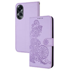 Leather Case Stands Flip Flowers Cover Holder Y01X for Oppo A38 Purple