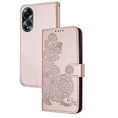 Leather Case Stands Flip Flowers Cover Holder Y01X for Oppo A38 Rose Gold