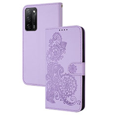 Leather Case Stands Flip Flowers Cover Holder Y01X for Oppo A55 5G Purple