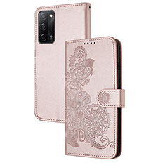 Leather Case Stands Flip Flowers Cover Holder Y01X for Oppo A55 5G Rose Gold