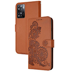 Leather Case Stands Flip Flowers Cover Holder Y01X for Oppo A57 4G Brown