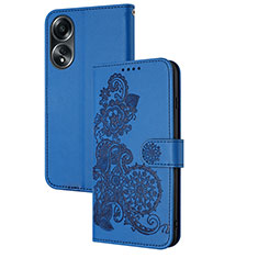 Leather Case Stands Flip Flowers Cover Holder Y01X for Oppo A58 4G Blue